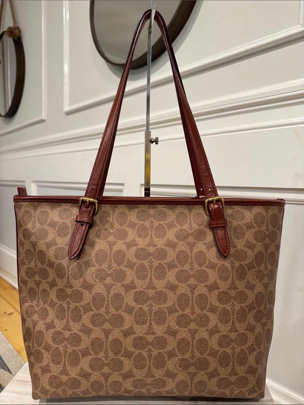 Coach Bag Taylor Brown Signature Coated Canvas Tote with Leather Trim - Picture 8 of 17